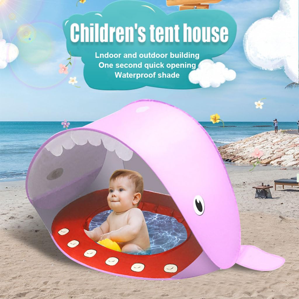 PATPAT Beach Play Tent House for Baby with UV Protection and Pop Up Design 120×80×70cm Pink Shark