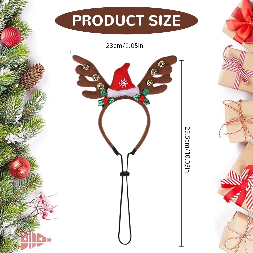 Qpets Dog Christmas Headband with Adjustable Chin Strap for Holiday Photos | Festive Elk Horn Santa Hat for Dogs and Cats