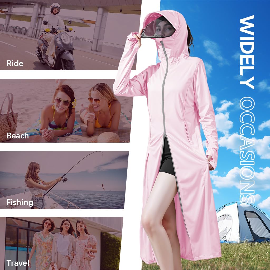 SANNIDHI Women’s UV Sun Protection Coat for Outdoor Activities with Wide Brim Hat and Ice Silk Fabric | Zip-Up Cooling Cover-Up Dress with Pockets