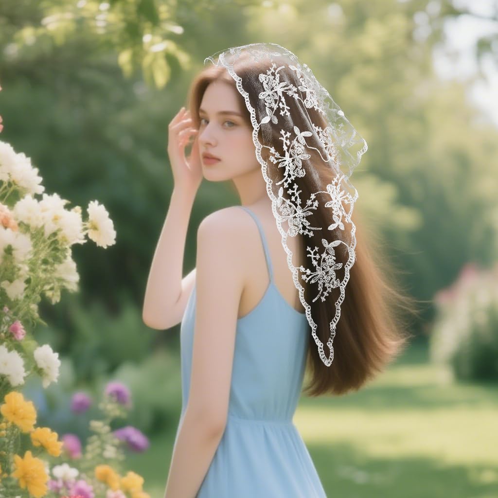 SANNIDHI Lace Head Scarf for Women featuring Triangle Tie Back Design and Floral Jacquard Lace