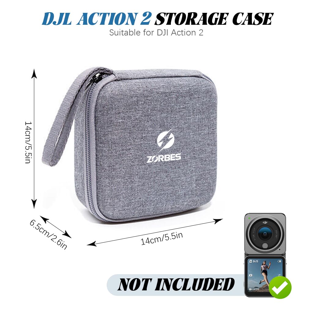 ZORBES Carrying Case for DJI Action 2 with Six Slot Design featuring EVA Hard Shell and Lanyard | Grey Travel Bag