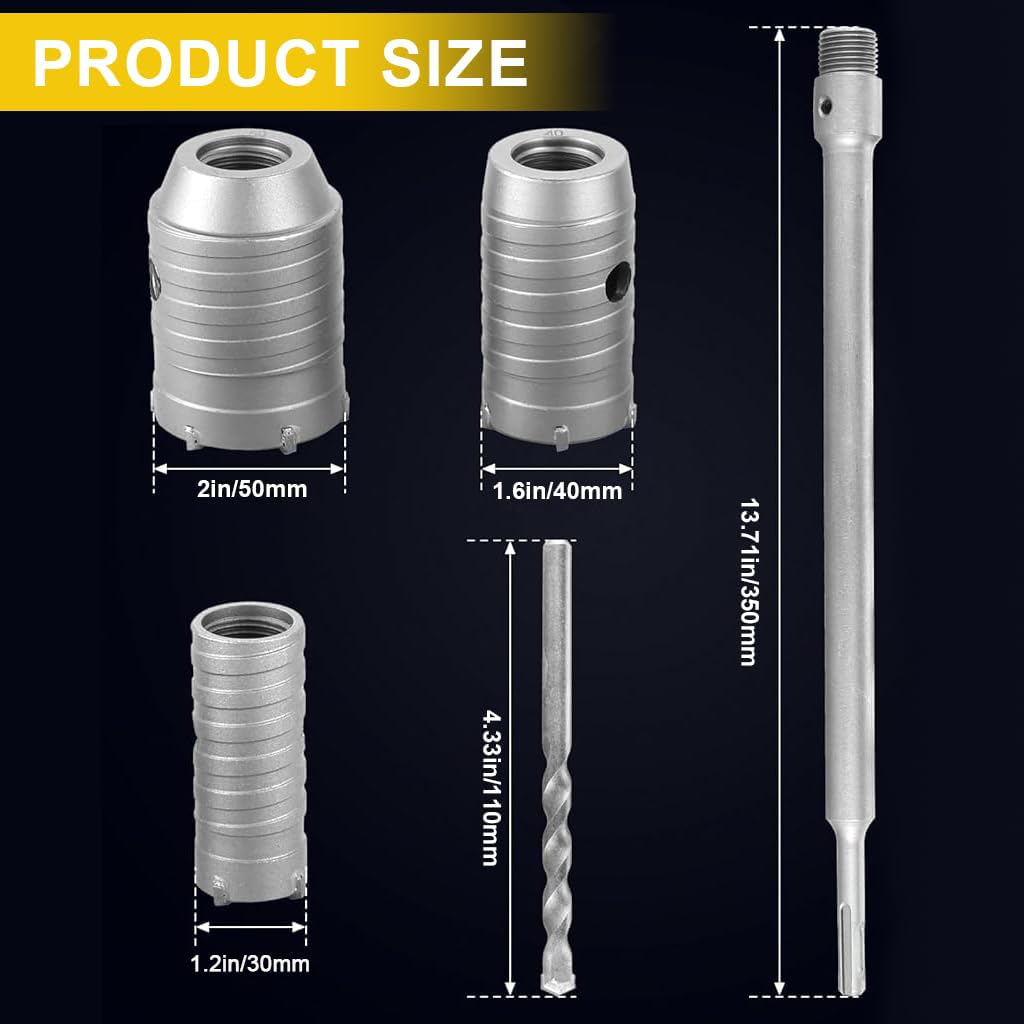 Serplex Concrete Hole Saw Set for Brick and Stone with SDS Plus Adapter | 30 40 50mm Carbide Core Drill Bits