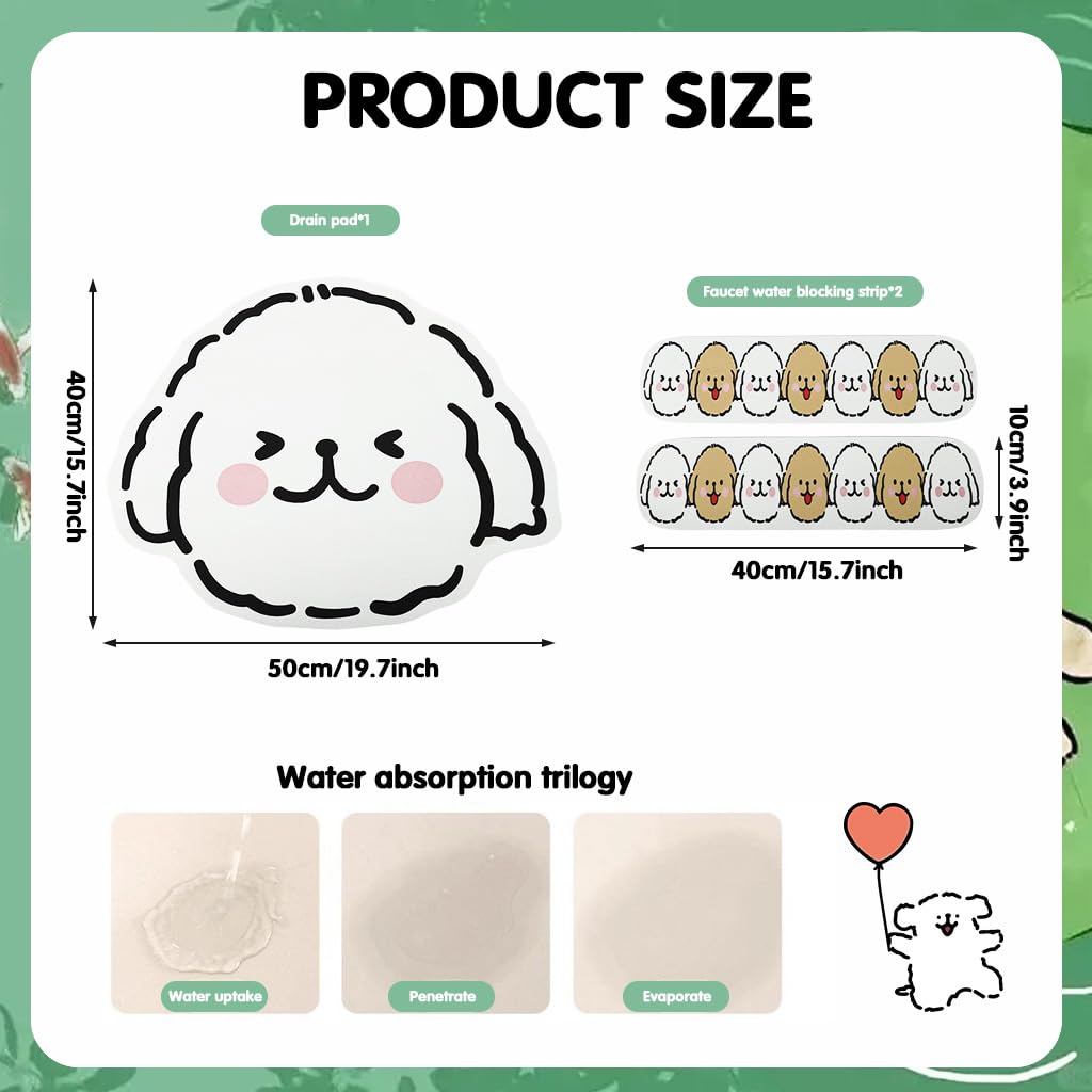 Supvox Kitchen Sink Faucet Water Retaining Pad Set with Diatom Mud Material 3pcs | Foldable and Easy Clean Splash Guard for Countertops