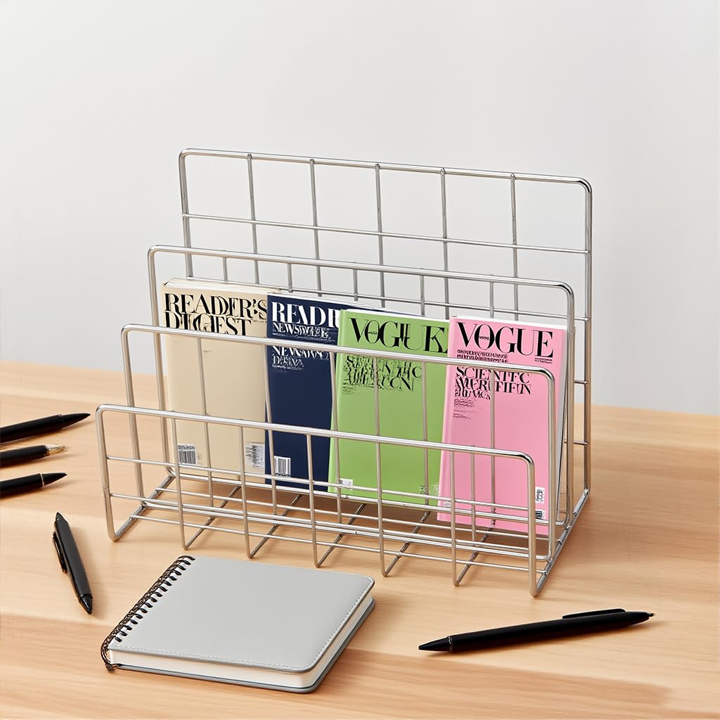 Zibuyu 3 Tier Metal Book Organizer for Home Office with Wire Design | Silver Desktop File Holder