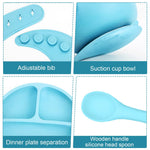 SNOWIE SOFT® 5pcs Silicone Tableware Kit for Baby Foodgrade Silicone Tableware Kit Baby Plate & Bowl with Sucker,Cup,Spoon,Bib Food Grade Silicone BPA-Free Dishwasher & Microwave Safe Baby Product