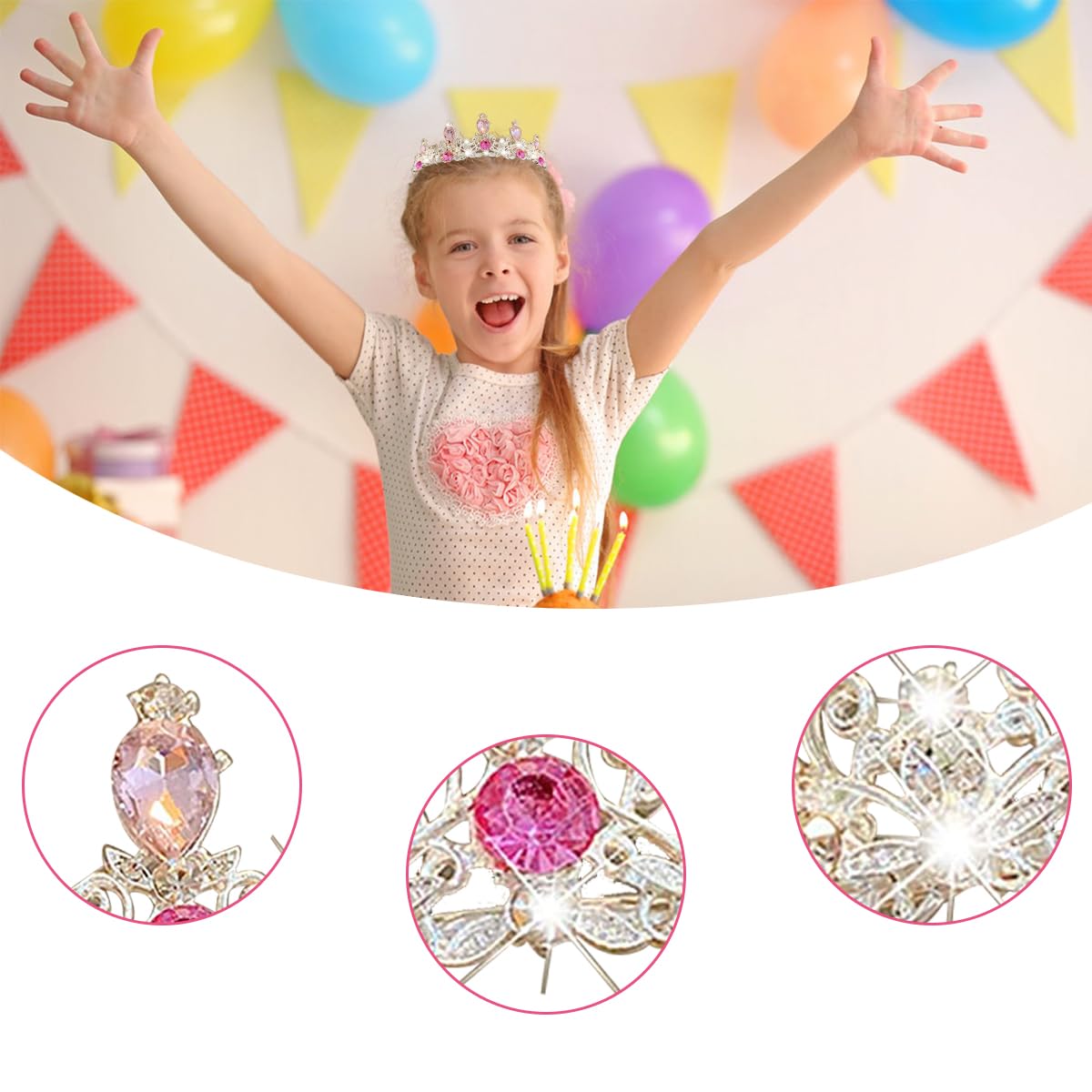 SANNIDHI Crystal Crown for Girls, Birthday Tiara for Girls Kids, Dress-Up Tiara Crown Jewelry Gift Princess Costume Headband Headpiece for Party Cosplay Christmas