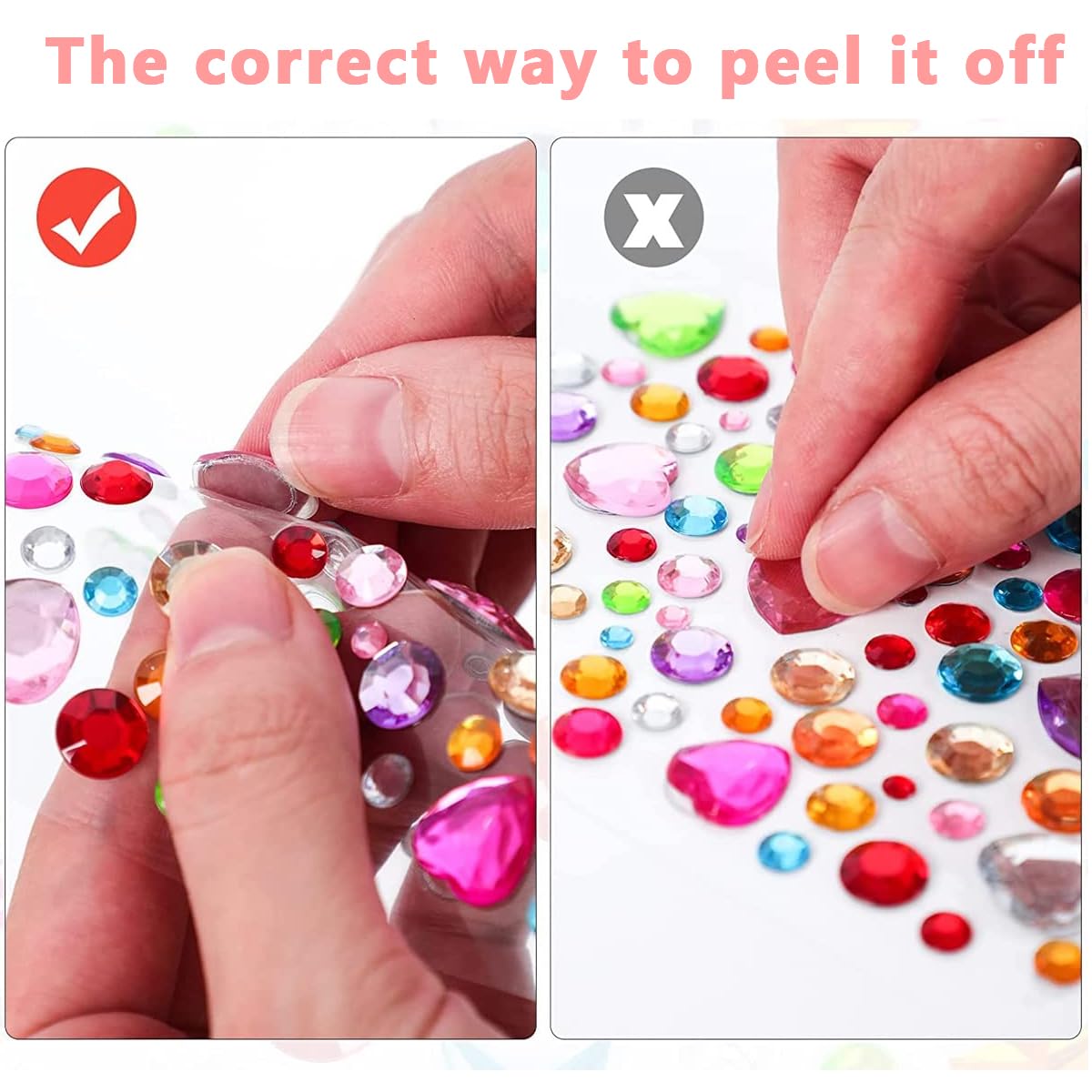 MAYCREATE Gem Rhinestones for Crafts with Self Adhesive Backing and 5 Sheet Multicolor Set | DIY Decor for Kids and Scrapbooking