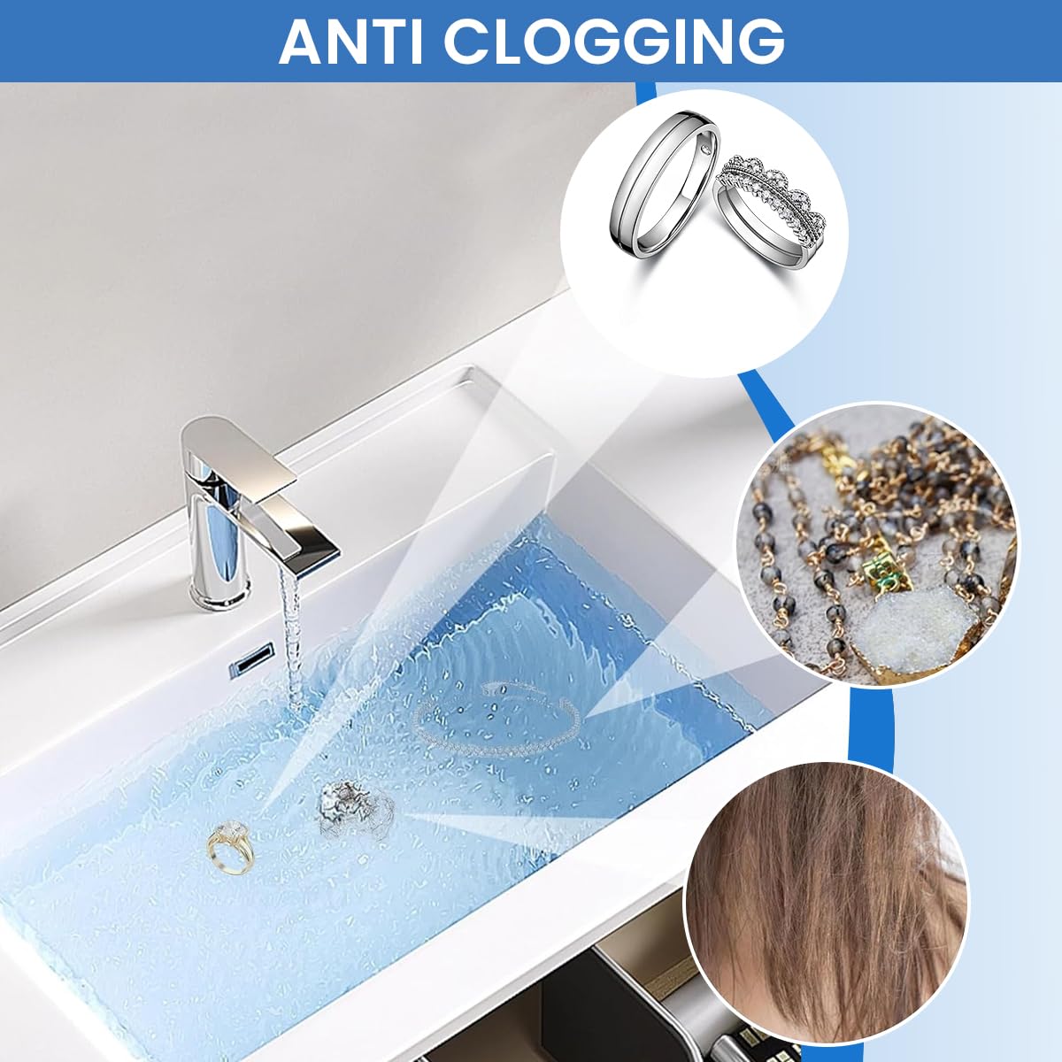 ZIBUYU Universal Pop Up Sink Drain Stopper for 1.3 in Basin Holes with Bounce Filter | Stainless Steel Plug for Kitchen and Bathroom