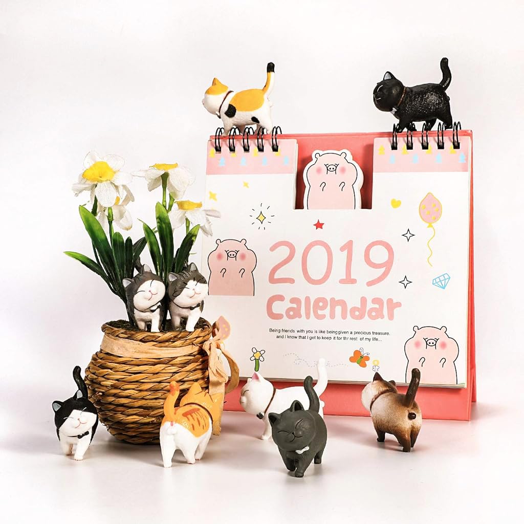 ZIBUYU Mini Cat Figurine Set for Home Decoration featuring 9 PVC Cats | Gift for Cat Lovers