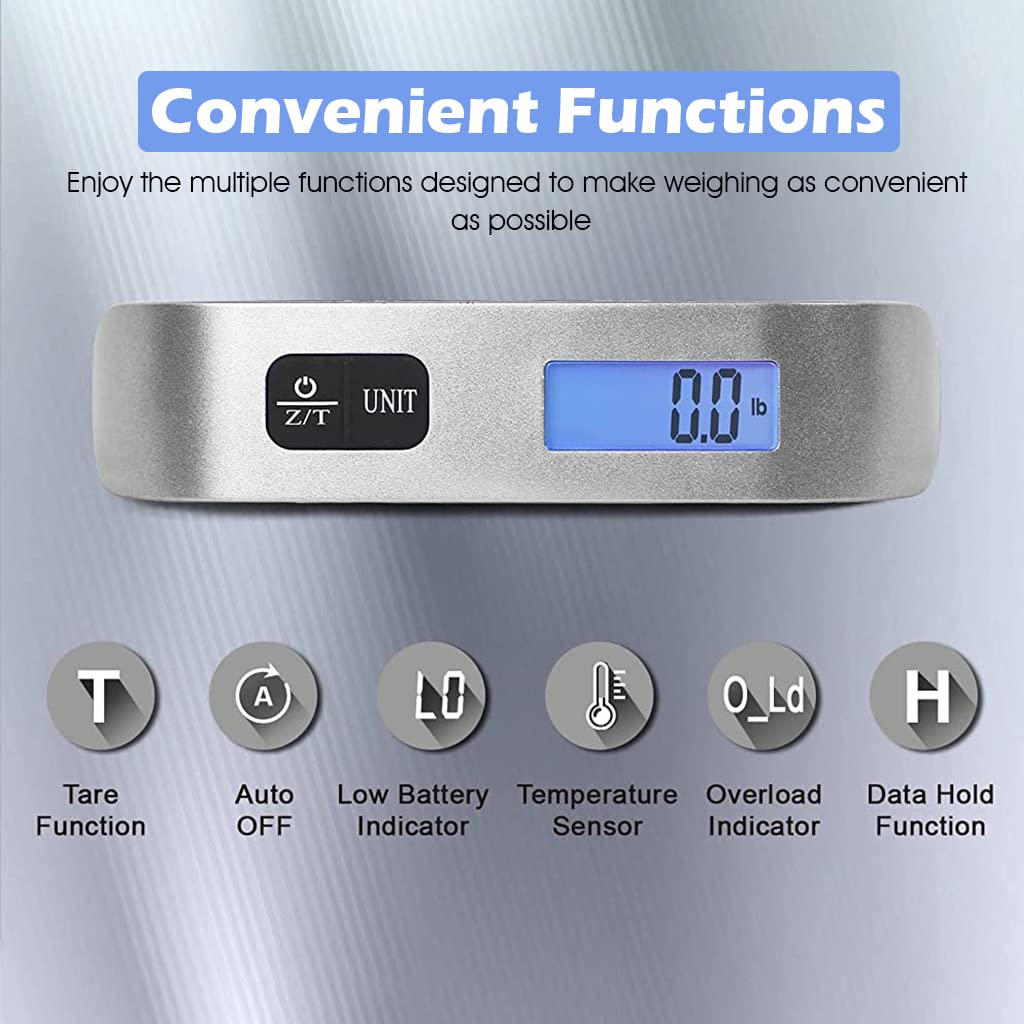 ZIBUYU Luggage Weighing Scale, 110lb, LCD Weighing Scale for Luggage, Travel, Flight Weighing Scale for Luggage, Luggage Scale, Switchable Units, Tare Function, Battery Powered