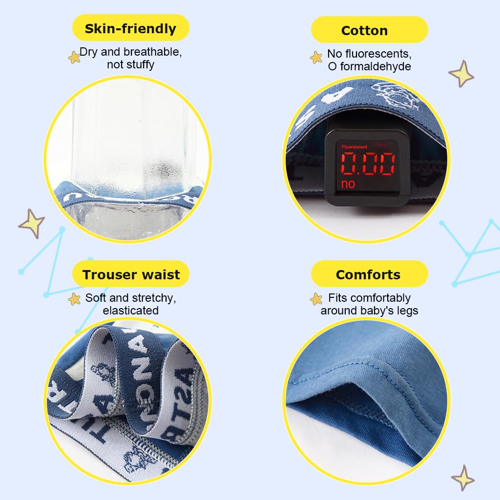 PALAY Boys Underwear 4 Pack for Toddlers with Elastic Waist featuring Cotton Spandex Fabric | Soft Astronaut Boxer Briefs for Ages 3–12