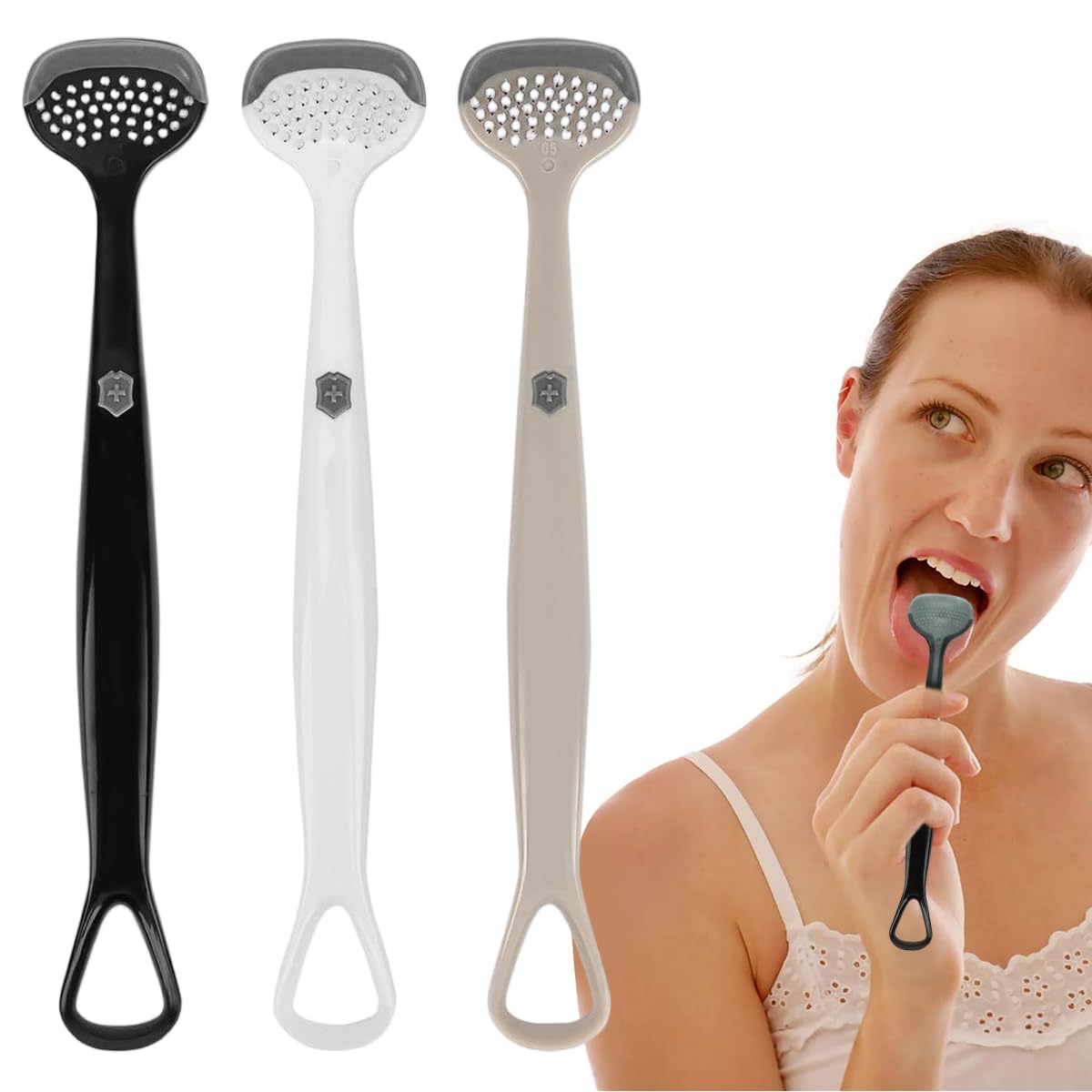 HANNEA Tongue Scraper Cleaner for Fresh Breath with 3 in 1 Double Head Design | Soft Bristles and Nubs