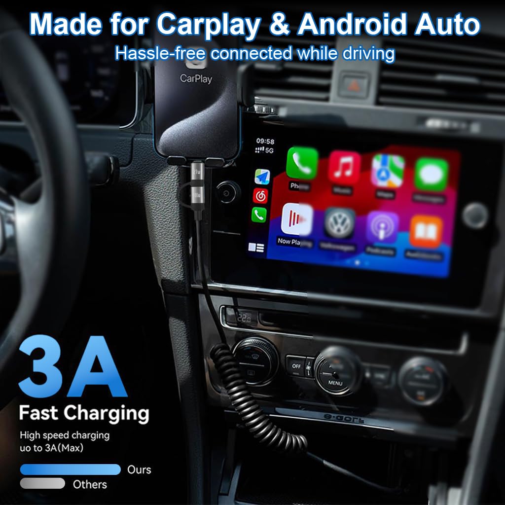 Verilux Type C Charger Cable 4 in 1 4 ft 1.2 m with PD 60 W Fast Charging and Spring Coil Design