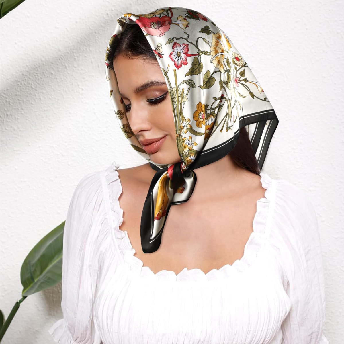 SANNIDHI Hair Scarf for Women featuring 27x27 in Silk-like Satin & Floral Print | Pack of 4