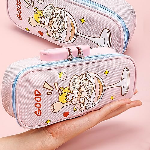 HASTHIP® Large Capacity Pencil Case with Combination Lock, Big Capacity Pencil Pouch for Boys Girls, Waterproof Pencil Box with Pen Insert Compartment for School (Pink)