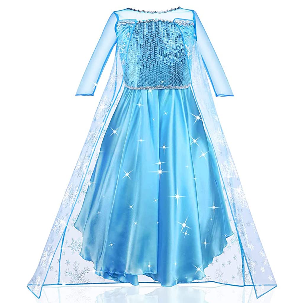SANNIDHI Elsa Dress for Girls Princess Elsa Costume Dress Sequin Cosplay Clothes Birthday Fancy Party Dress for Toddler Little Girls 3-6 Years(Multicolor)(Nylon + Spandex)