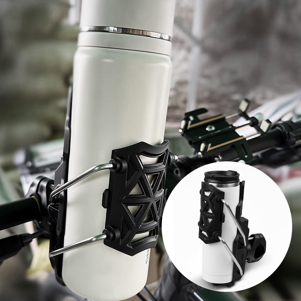 STHIRA Motorcycle Cup Holder for Bikes and Scooters featuring Quick Release and 360° Adjustable Clamp | Lightweight ABS Alloy Design