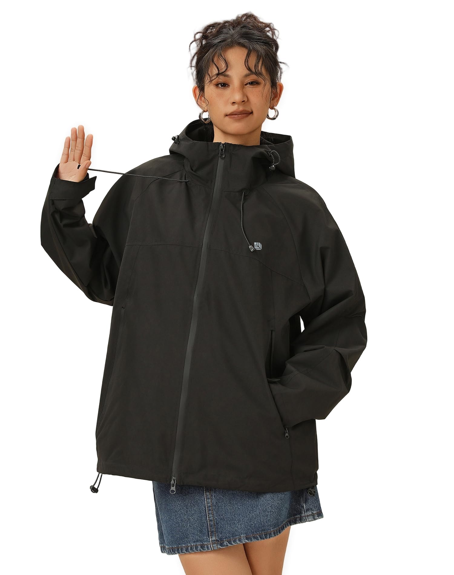 Venzina Women's Waterproof Jacket for Travel and Commuting featuring 75D Windproof Fabric | Black Lightweight Hooded Coat
