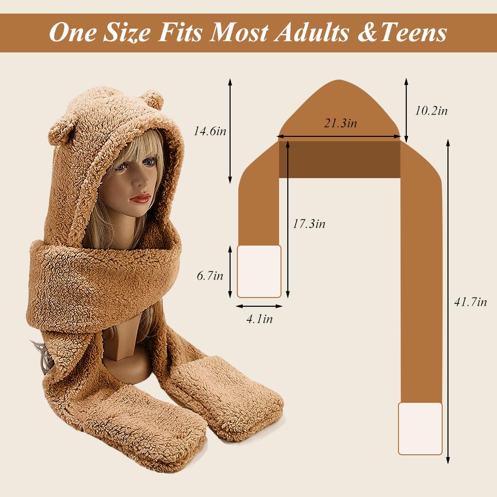 SANNIDHI Winter Cap for Women featuring Bear Ear Scoodie with Fleece Scarf and Gloves | Cozy Gift