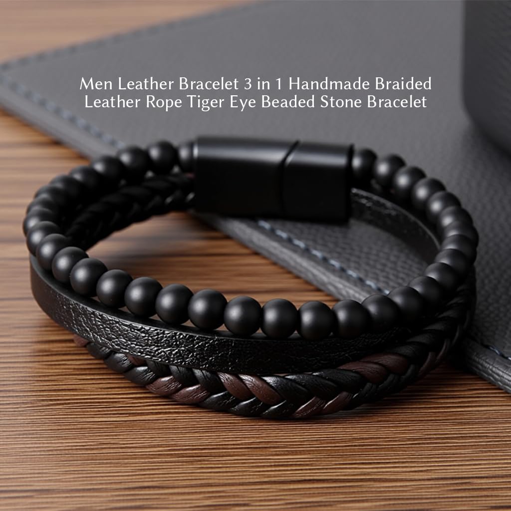 Zibuyu Men's Genuine Leather Bracelet for Business Wear with Magnetic Clasp | Elegant Gift