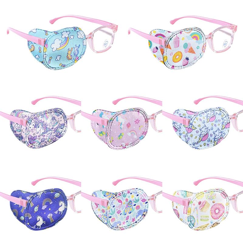 HANNEA® 8Pcs Single Lens Cover for Kids, Lens Patches for Vision Correction, Cartoon Unicorn Lazy Eye Patches for Kids Eyeglasses Slide-in Removable Single Lens Cover Patches