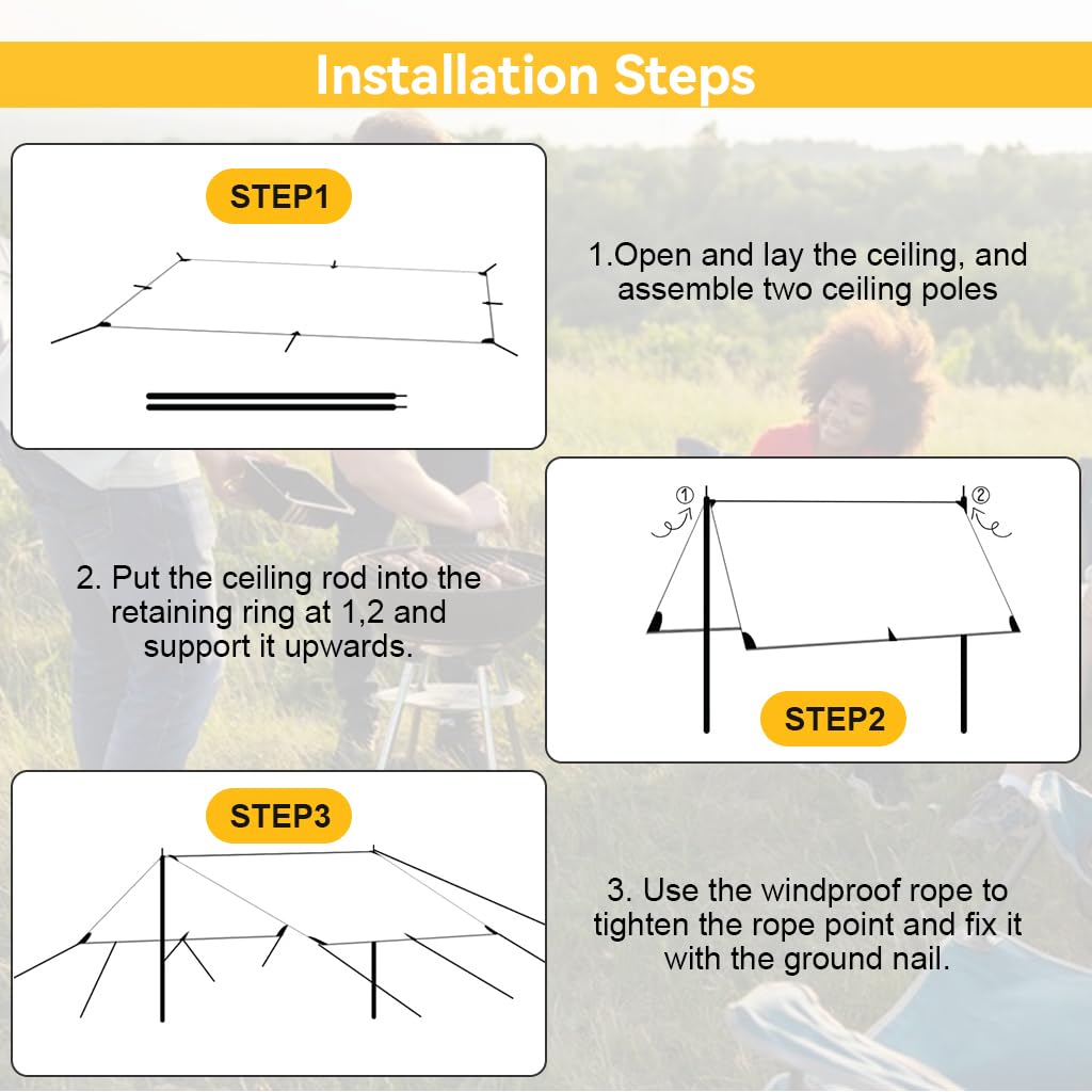 Proberos® Outdoor Sunshade Canopy UPF 50+ Sunshade Canopy  Tarp Tent Sunshade Camping Tent Canopy with Metal Ground Nail 10ftx10ft Canopy for Camping, BBQ, RV Travel, Picnic