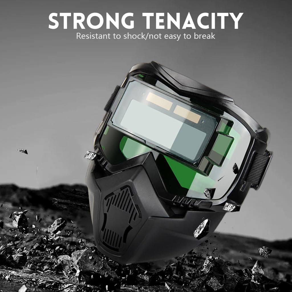 Serplex Welding Helmet for Arc Protection with Auto-Darkening Goggles and 10 Lenses | Lightweight PP Face Mask with Adjustable Strap