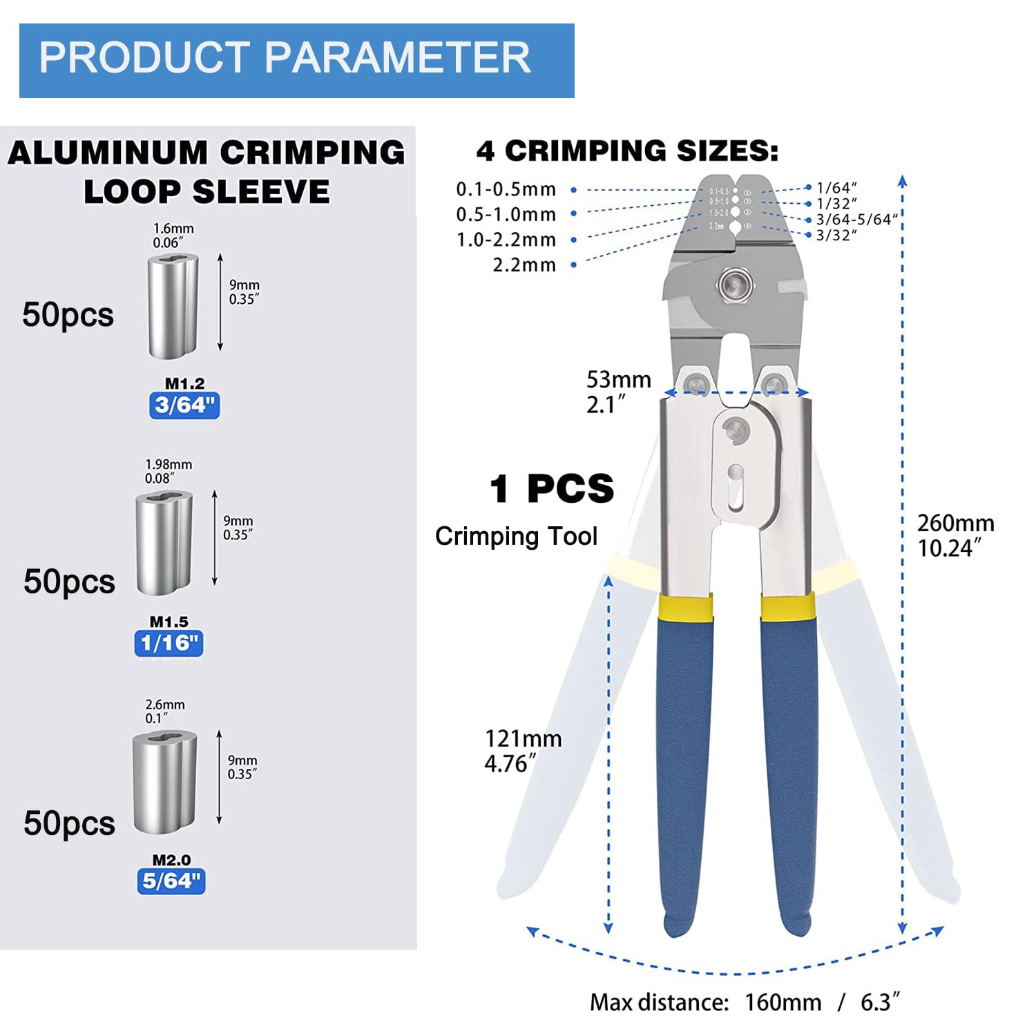 Serplex® Up To 2.2mm Wire Rope Crimping Tool Swaging Tool Swager Crimper Fishing Crimping Tool Swaging Tool 1.2/1.5/2mm Aluminum Double Barrel Ferrule Crimping Loop Sleeve Kit Cable Crimper Tool