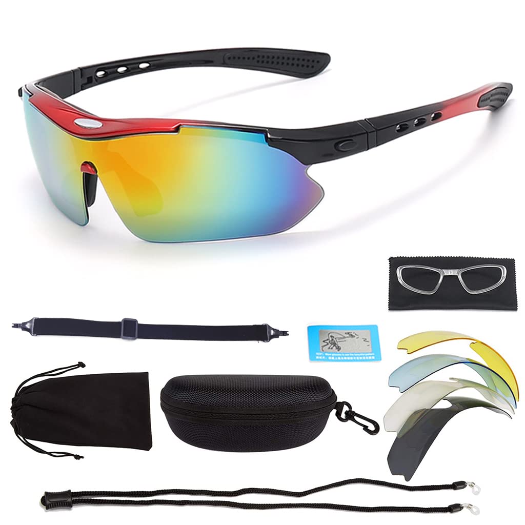 Proberos® Polarized Sports Sunglasses with 3 or 5 Interchangeable Lenses, Mens Womens Cycling Glasses, Baseball Running Fishing Golf Driving