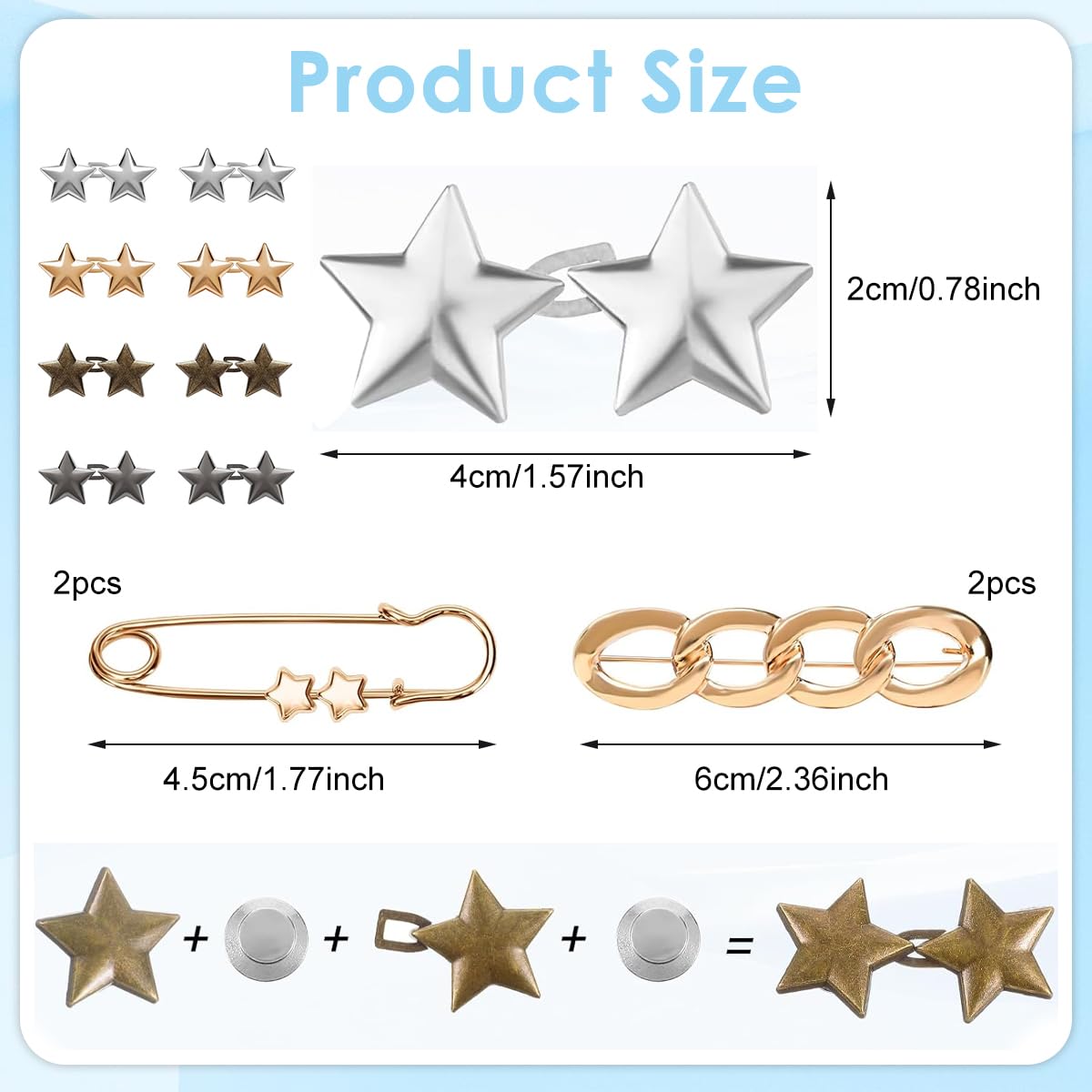 SANNIDHI Jeans Tightening Clips Kit for Instant Waist Adjustment with 12 Metal Pins | Reusable Fit Solution for Women Skirts and Trousers