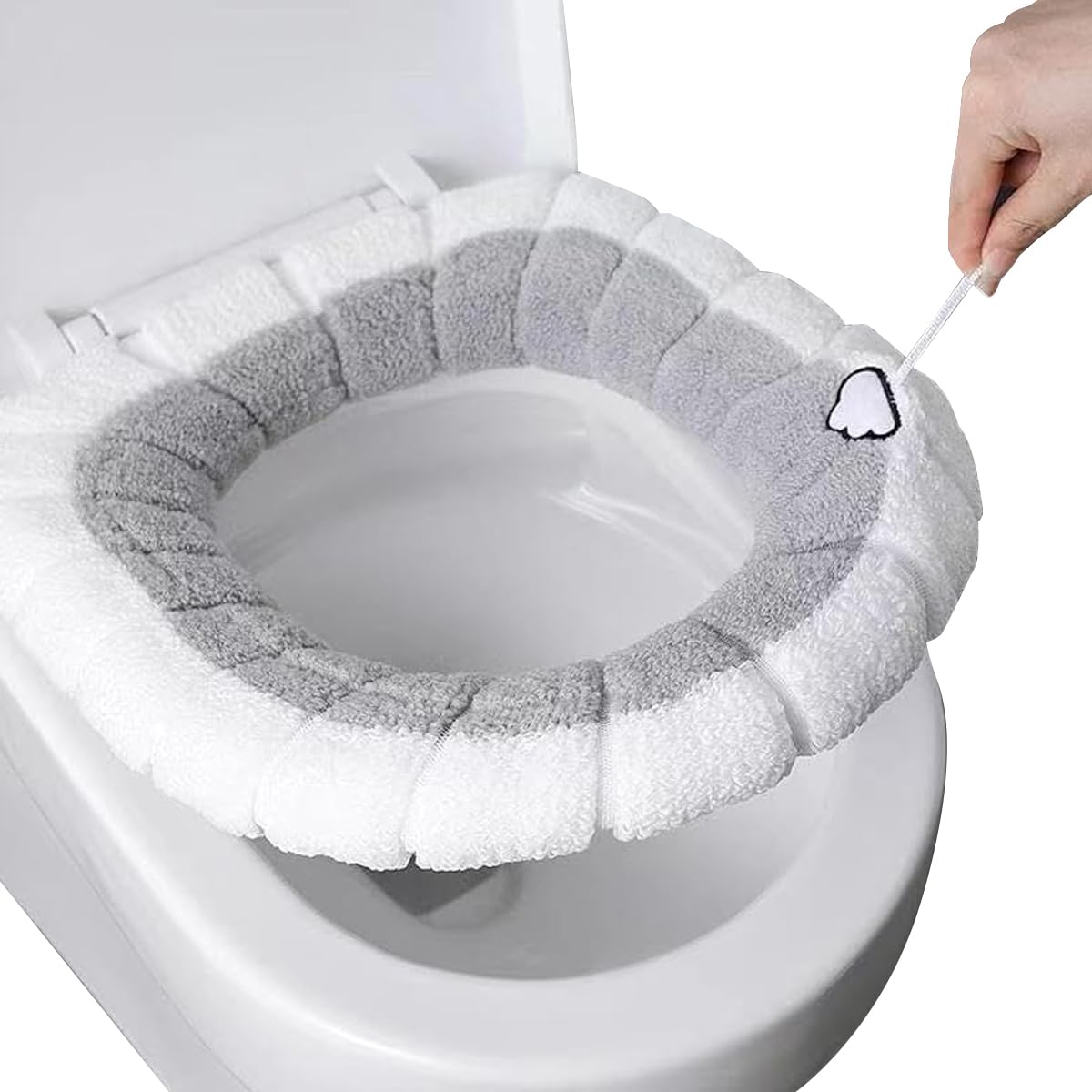 HASTHIP® Toilet Seat Cover Soft Plush Winter Toilet Seat Cover with Loop Cute Bathroom Toilet Set Cover with Elastic Edge Universal Toilet Seat Cover