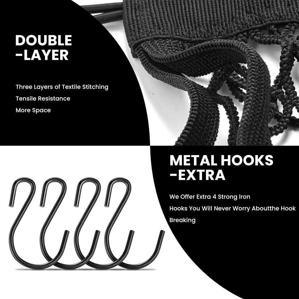 STHIRA Motorcycle Cargo Net for Bike Luggage 10x11 in with Quick Release Clasp and Double Layer Nylon Mesh
