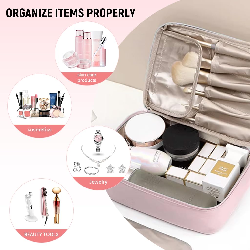 ZIBUYU Makeup Bag for Travel with 6 Brush Sleeves and Zipper Pouch | Waterproof 23x16.5x8cm