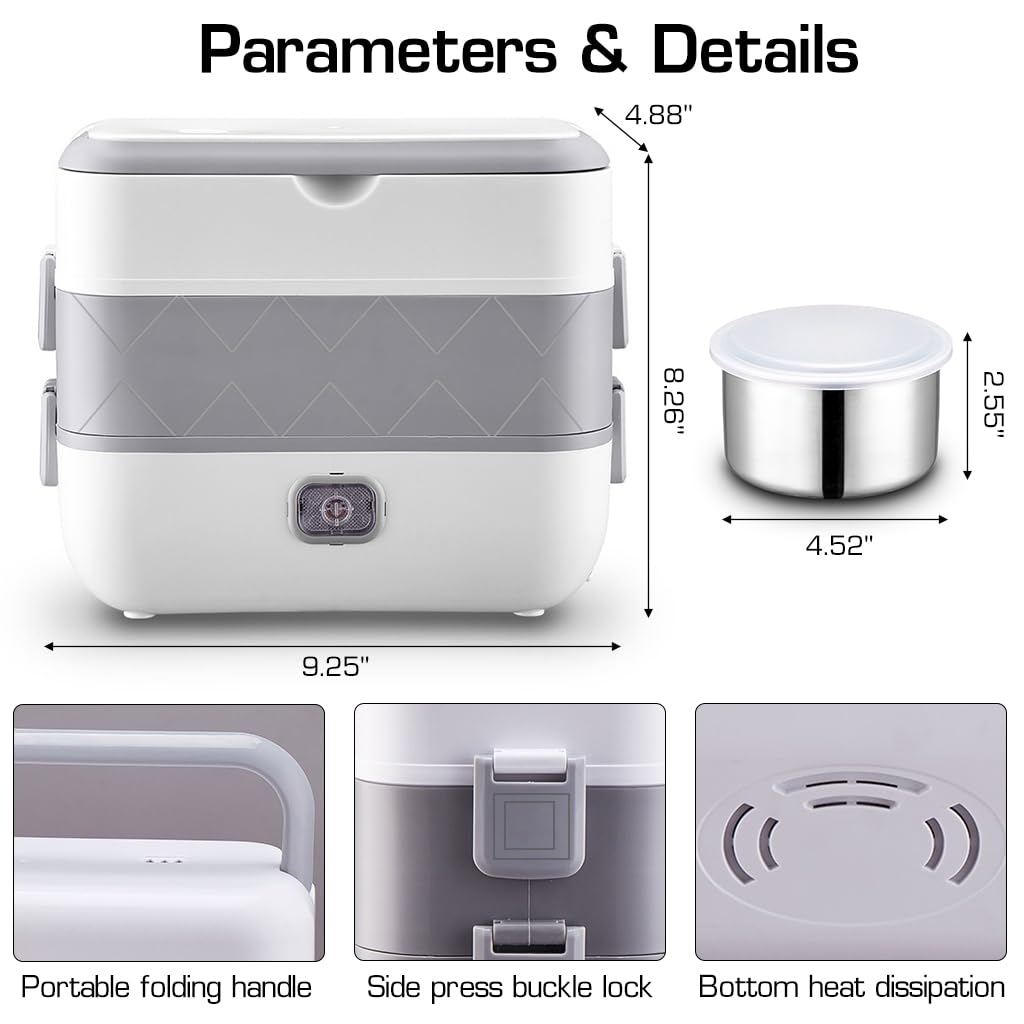 Supvox Electric Lunch Box for Home Office Travel with 4 × 500 ml Bowls and Dual Layer Heating | 304 Stainless Steel Food Warmer