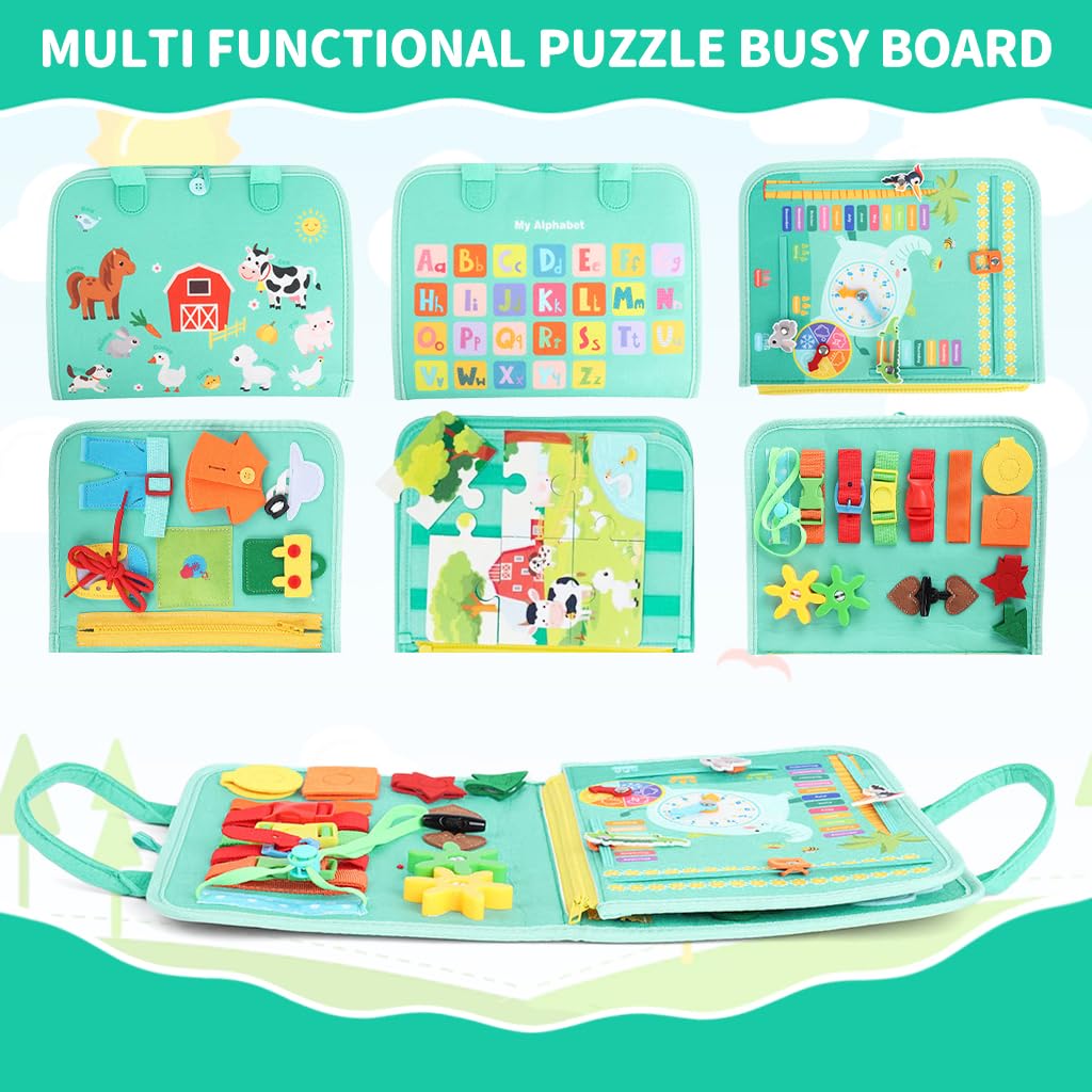 SNOWIE SOFT Farm Montessori Busy Board for Toddlers 1–3 with 4 Activity Pages | Travel Toy