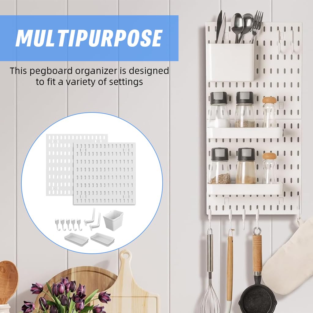 Serplex DIY Assembly Pegboard Kit for Kitchen Office and Garage | 30x30cm PVC Wall Organizer with Hooks Shelf and Storage Box