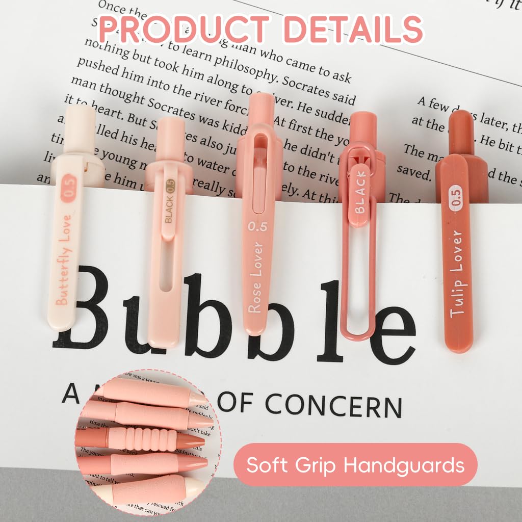 Zibuyu Click Pens for Students with Cushion Foam Grips 5 Pcs Black Ink | Smooth Writing