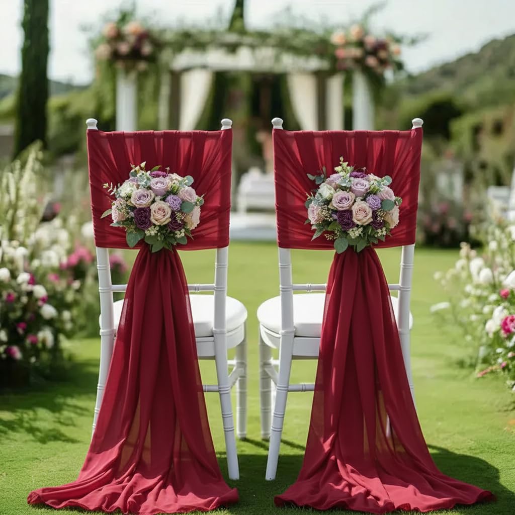 HASTHIP Net Curtain for Wedding and Festive Decor featuring Sheer Lace Design 0.75x6 m | Burgundy Red Fabric for DIY Crafts and Backdrops