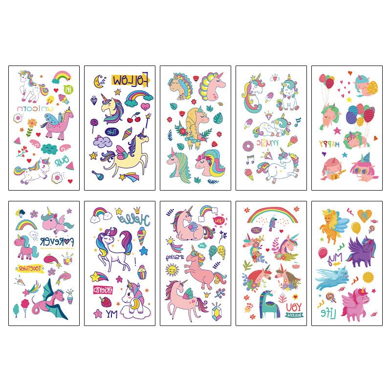 MAYCREATE Temporary Tattoo Stickers for Kids Girls 10 Sheets Waterproof Unicorn Designs | Safe for Parties and Festivals