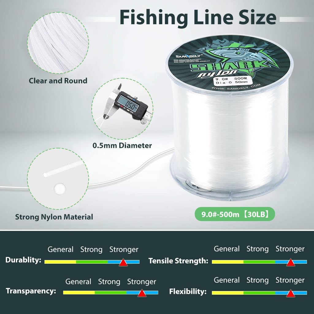 Proberos Nylon Fishing Line for Angling and Crafts with 30LB Strength 0.5mm Clear | 500-Yard Spool