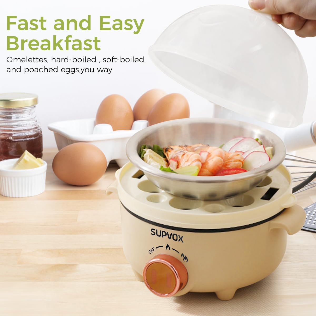 Supvox® Egg Boiler Machine 14 Eggs with Omlet Maker Electric Cooker Double-Layer Vegetable Electric Steamer Cooking Multipurpose 2 Power Electric Pan for Omelette Egg Poacher Pan with Anti Dry Burning