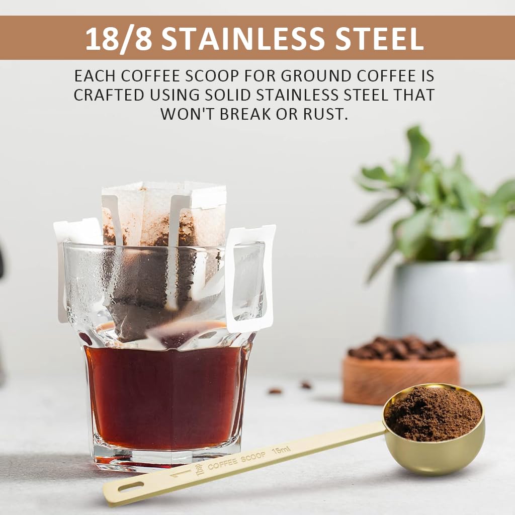 Supvox 2Pcs Coffee Bean Scoops, 15ml/30ml Ground Coffee Bean Spoons 6.1'' Long Handle Coffee Bean Spoons Food Grade 304 Stainless Steel Coffee Bean Scoops Kitchen Measure Spoons
