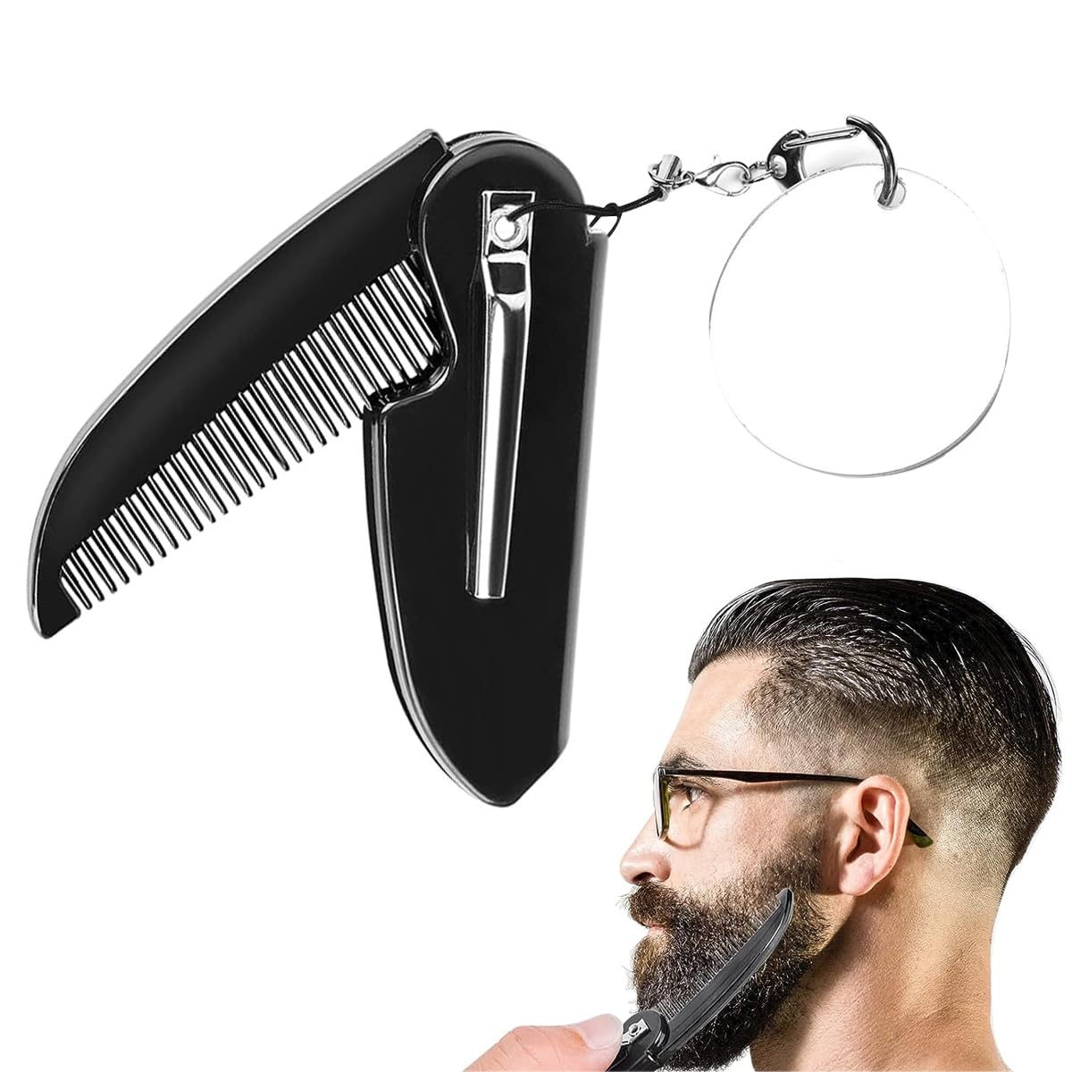 MAYCREATE Beard Comb for Men with 2.75 in Folding Design and Acrylic Mirror | Pocket Hair & Mustache Styling Comb