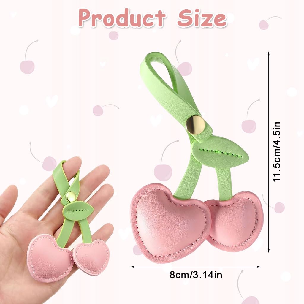SANNIDHI Keychain for Handbags featuring Snap Button Closure with Pink PU Cherry Charm 7x11 cm | Cute Gift for Women and Girls