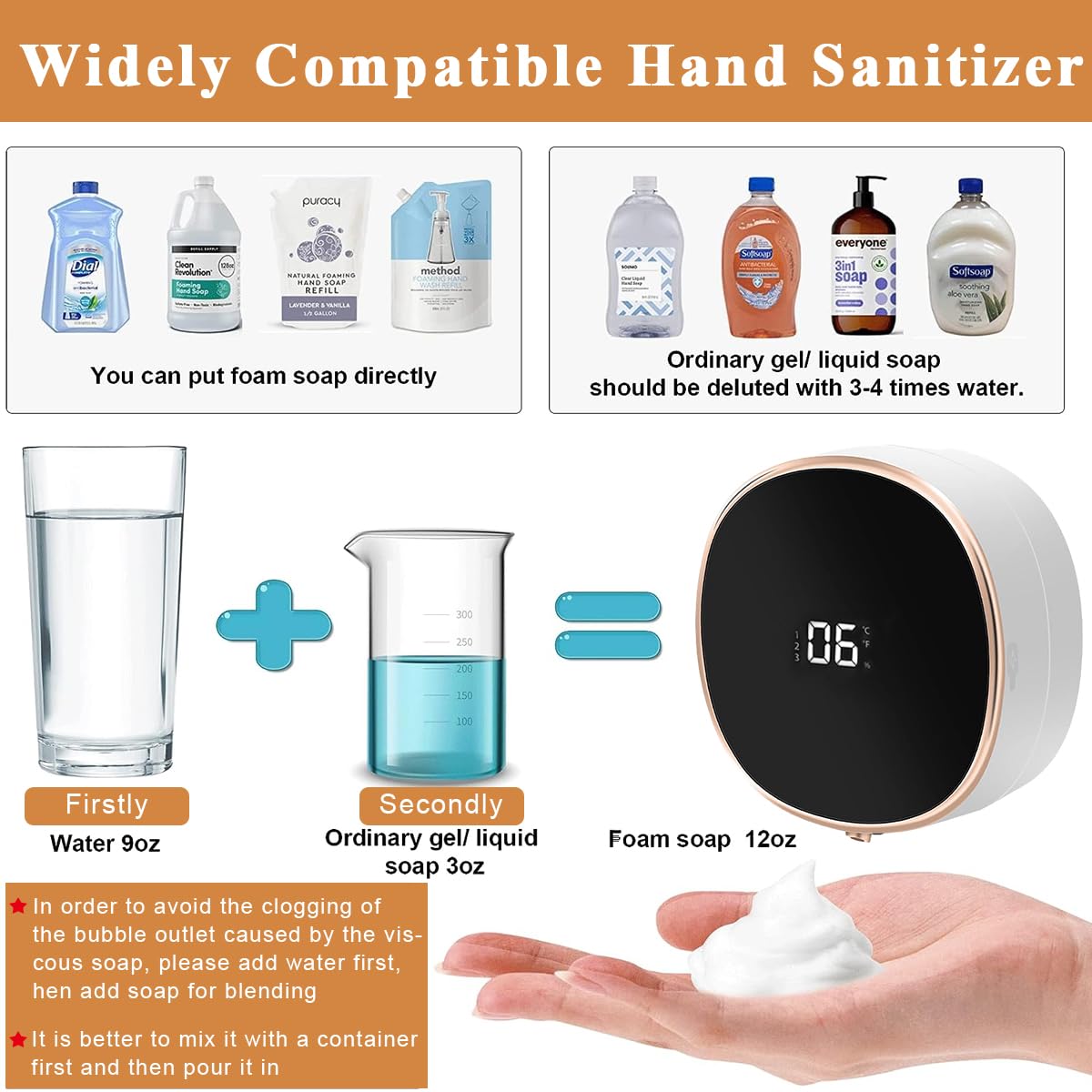 HASTHIP Soap Dispenser for Bathroom with 280ml Capacity and 3 Adjustable Bubble Levels | Automatic Foaming Sensor Design