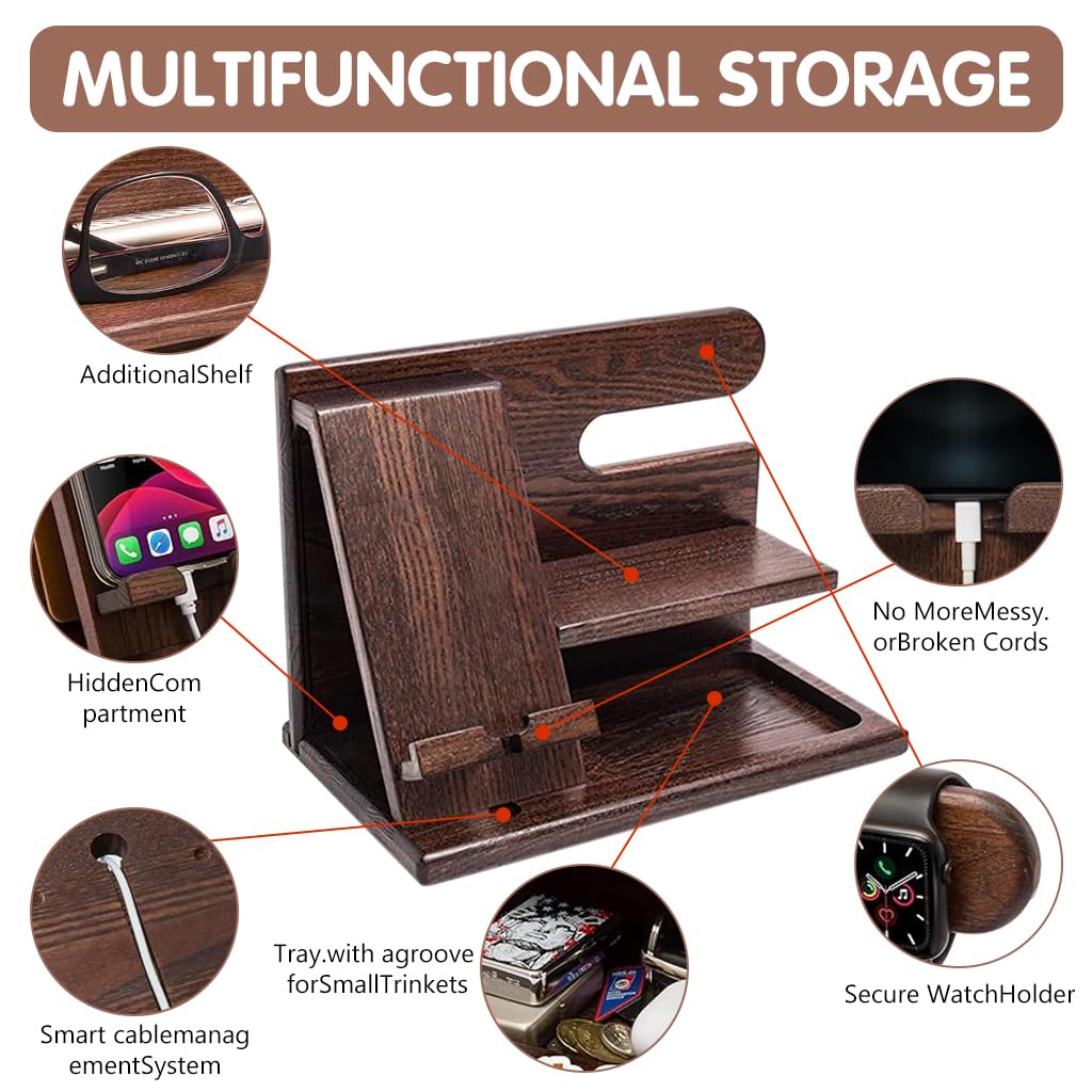 Climberty Wooden Desk Organizer for Home and Office Use with Tilting Phone Holder 10x6x7.3 in