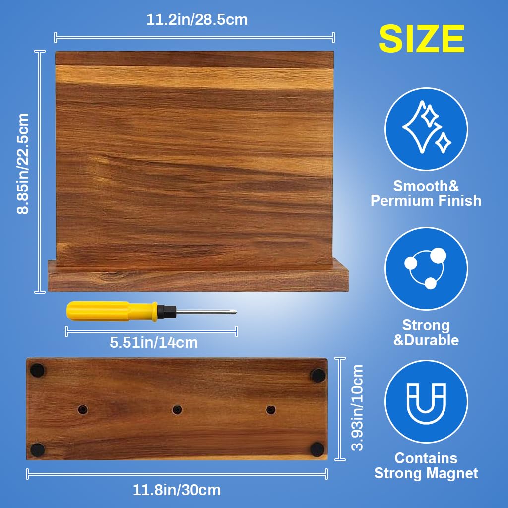 Supvox Kitchen Cutters Stand with Double Sided Magnetic Panel and Wooden Base for 4–6 Cutters
