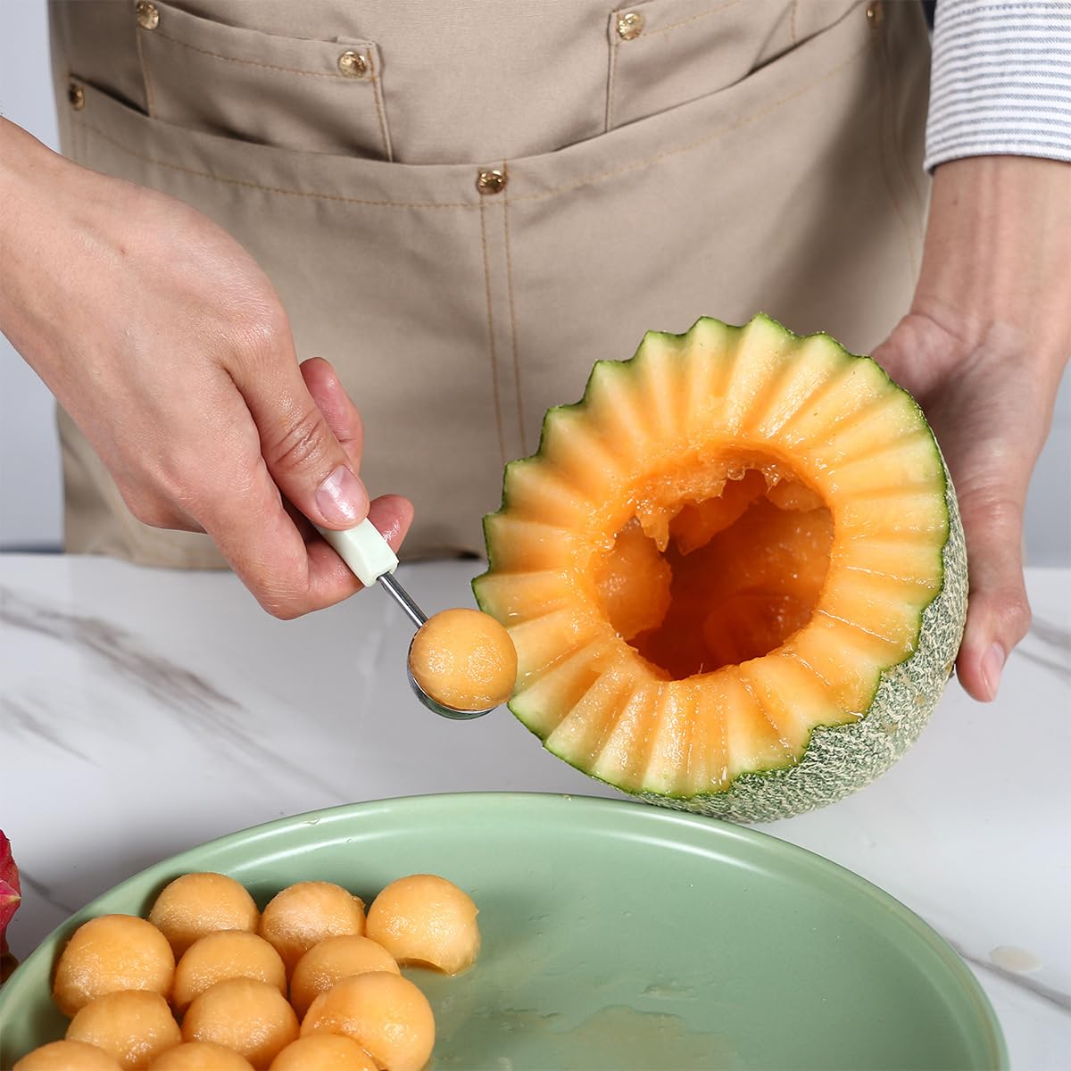 Supvox Melon Baller Scoop Set for Fruit Prep with Dual Head Design and Stainless Steel Tools
