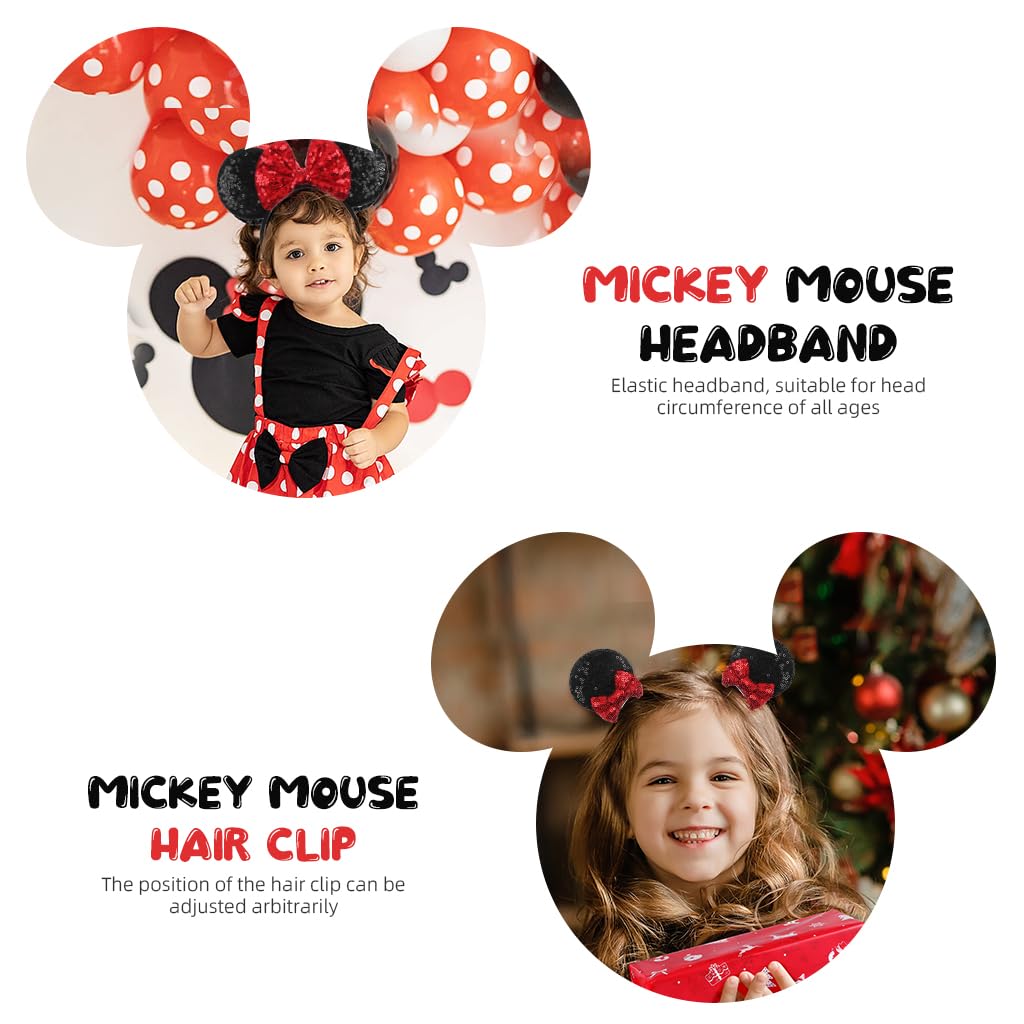 PALAY Mouse Ears Headbands and Hairpins, Shiny Bows Mouse Ears Headbands, A Perfect Addition to Your Trip Essentials and Accessories