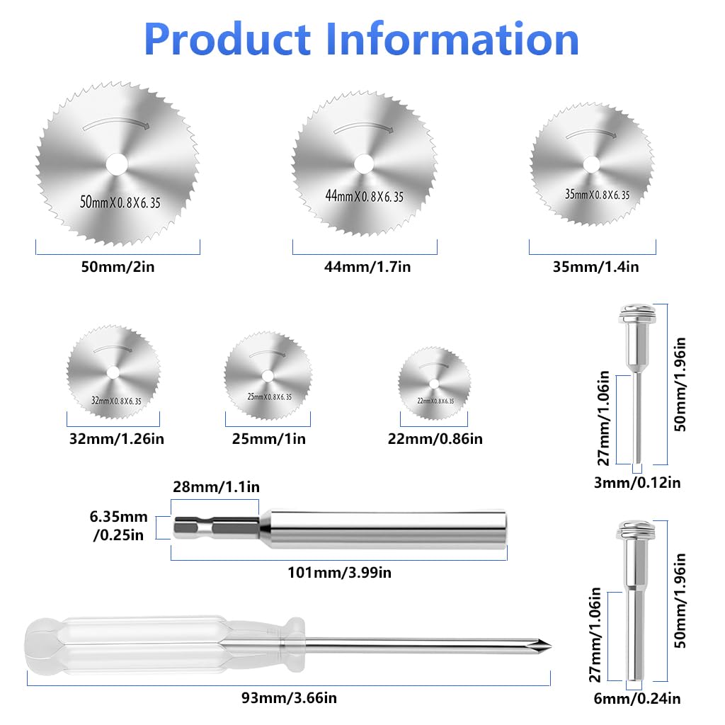 Serplex Rotary Drill Saw Blade Kit for Wood and Metal Cutting with 6 Mini Blades & Hex Shank